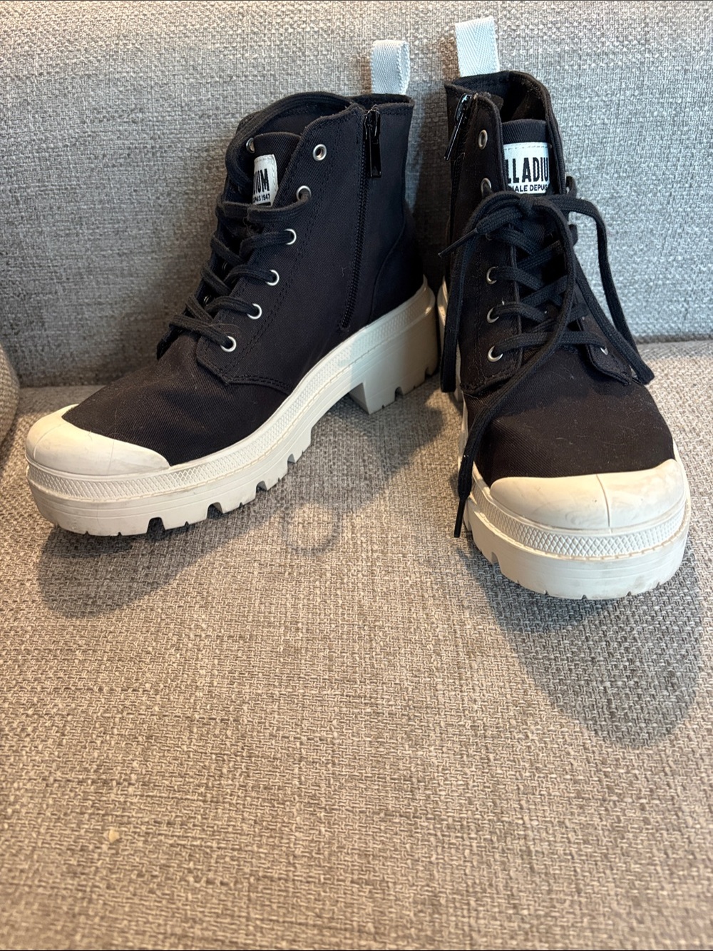 Palladium Black twill Pallabase Lace-Up Ankle Boots with Cream Lug Sole